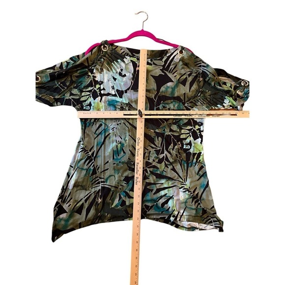 Cable & Gauge Blouse Top Women SZ M Multicolor Cold Shoulder 3/4 Sleeve Pullover - Picture 5 of 6